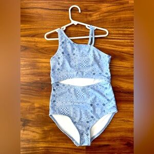 Light Blue cottage-core girls size 8 one-piece swimsuit